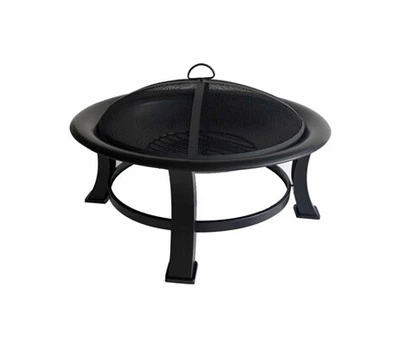 Fire Pit With Screen & Poker, Black, 30-In. Diameter