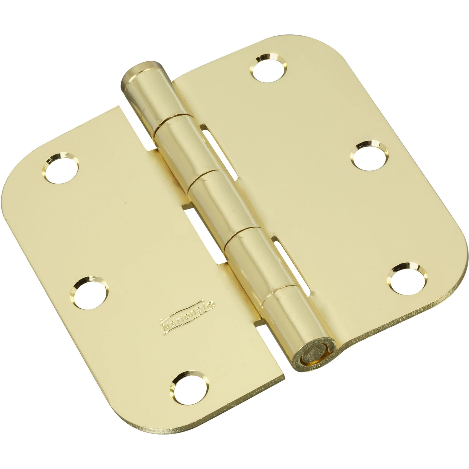 Door Hinge, Interior, Round-Edge, Bright Brass, 3-1/2 In., 3-Pk.