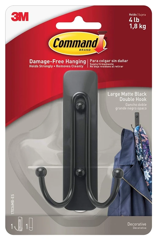 Decorative Double Hook, Matte Black, 4-Lb.