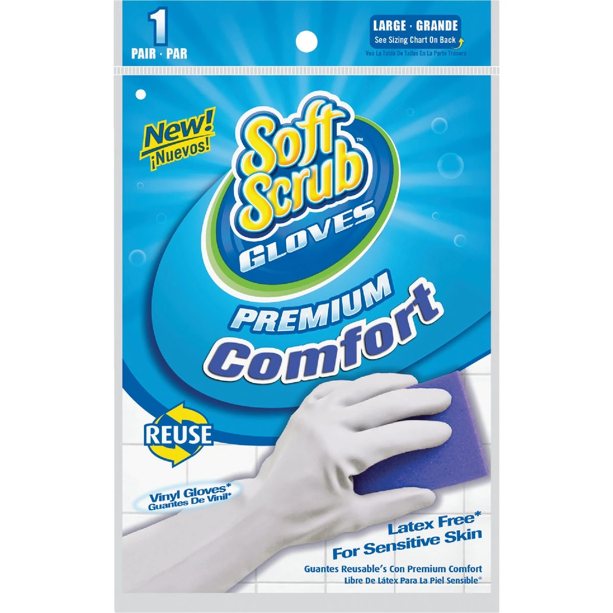 Premium Comfort Vinyl Gloves, Latex-Free, White With Flocked Cotton Lining, Large, Pr.