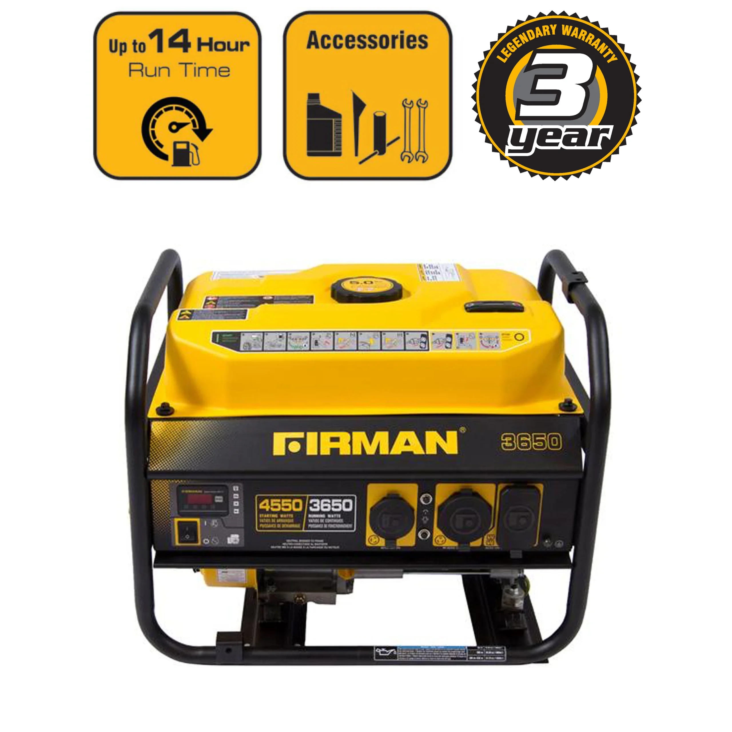 Portable Generator, 3650-Watt, Recoil Start, 14 Hour Run Time