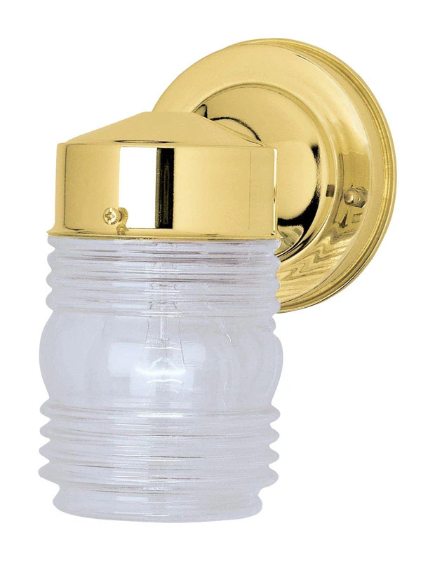 75-Watt Polished Brass Jelly Jar Wall Fixture