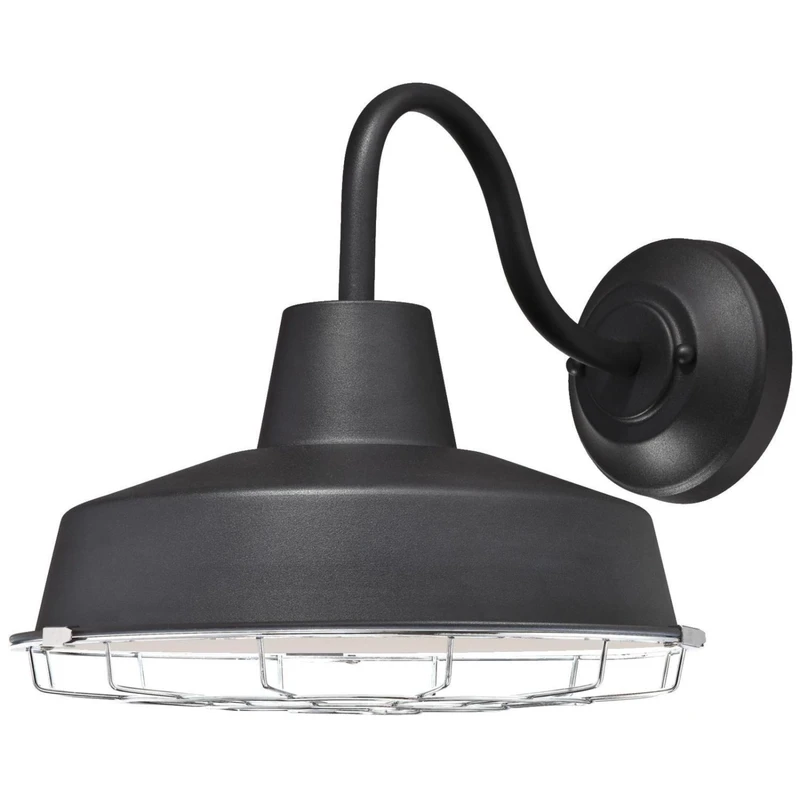 Academy LED Outdoor Wall Fixture, Dimmable, Textured Black/Nickel Luster Cage