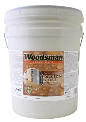 Woodsman Deck & Siding Stain, Oil Base, Semi-Transparent Light Base, 5 Gallons