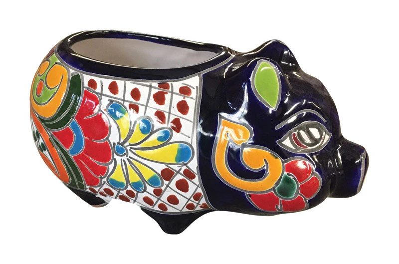 Talavera 6 In. H X 9 In. W Multicolored Ceramic Pig Planter