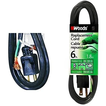 Cable 09706 16/3 Sjt Replacement Power Supply Cable, 6-feet, 13-amp, Black