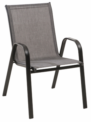 Marbella Stacking Chair, Black Steel Frame, Gray Sling Fabric