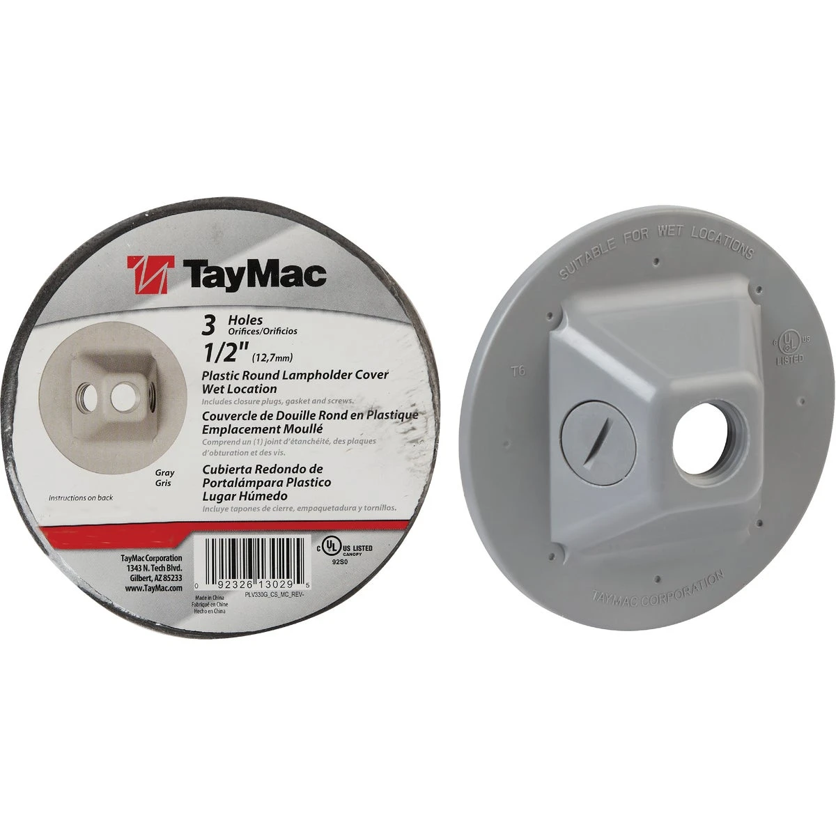 Weatherproof Lamp Holder Cluster Cover, Round, Three Outlets, Non-Metallic, Gray