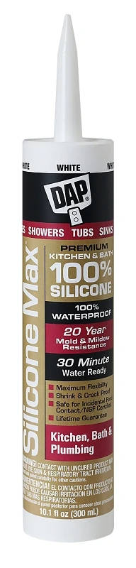 Silicone Max Premium 100% Premium Kitchen and Bath Silicone Sealant, White, 10.1-oz.