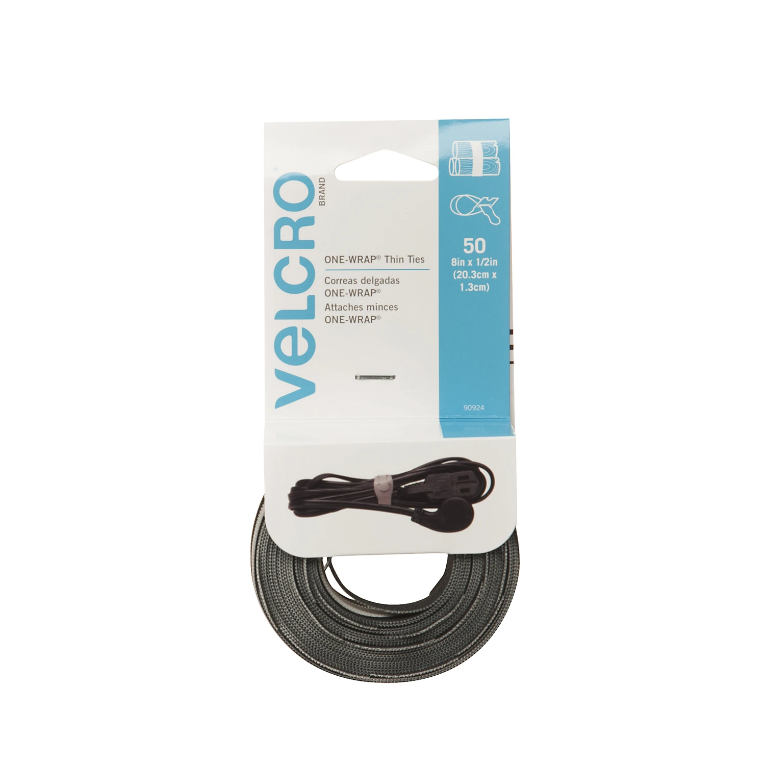 ONE-WRAP Thin Ties, Black / Gray, 8 x 1/2 In., 50-Ct.