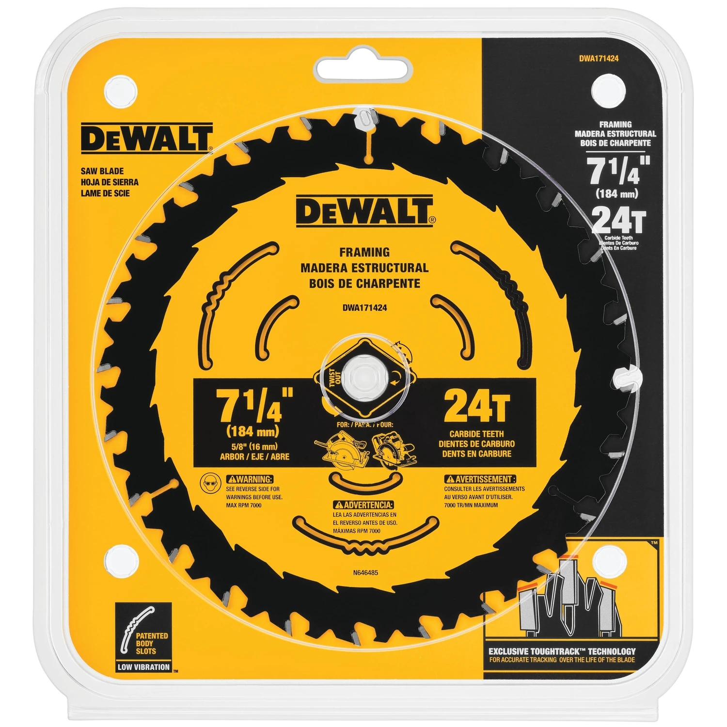 Circular Saw Blade, Tungsten Carbide, 24-Tooth x 7-1/4 In.