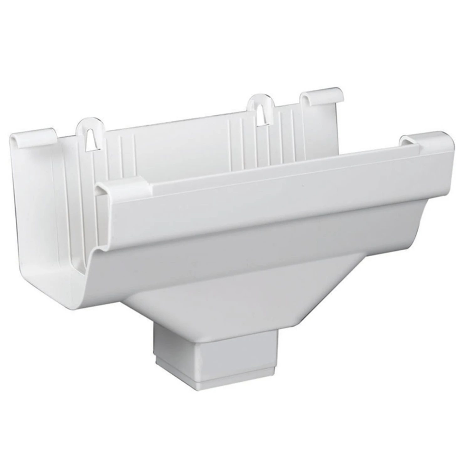 Gutter Drop Outlet, K-Style, Traditional Vinyl, White, 2 x 3-In.