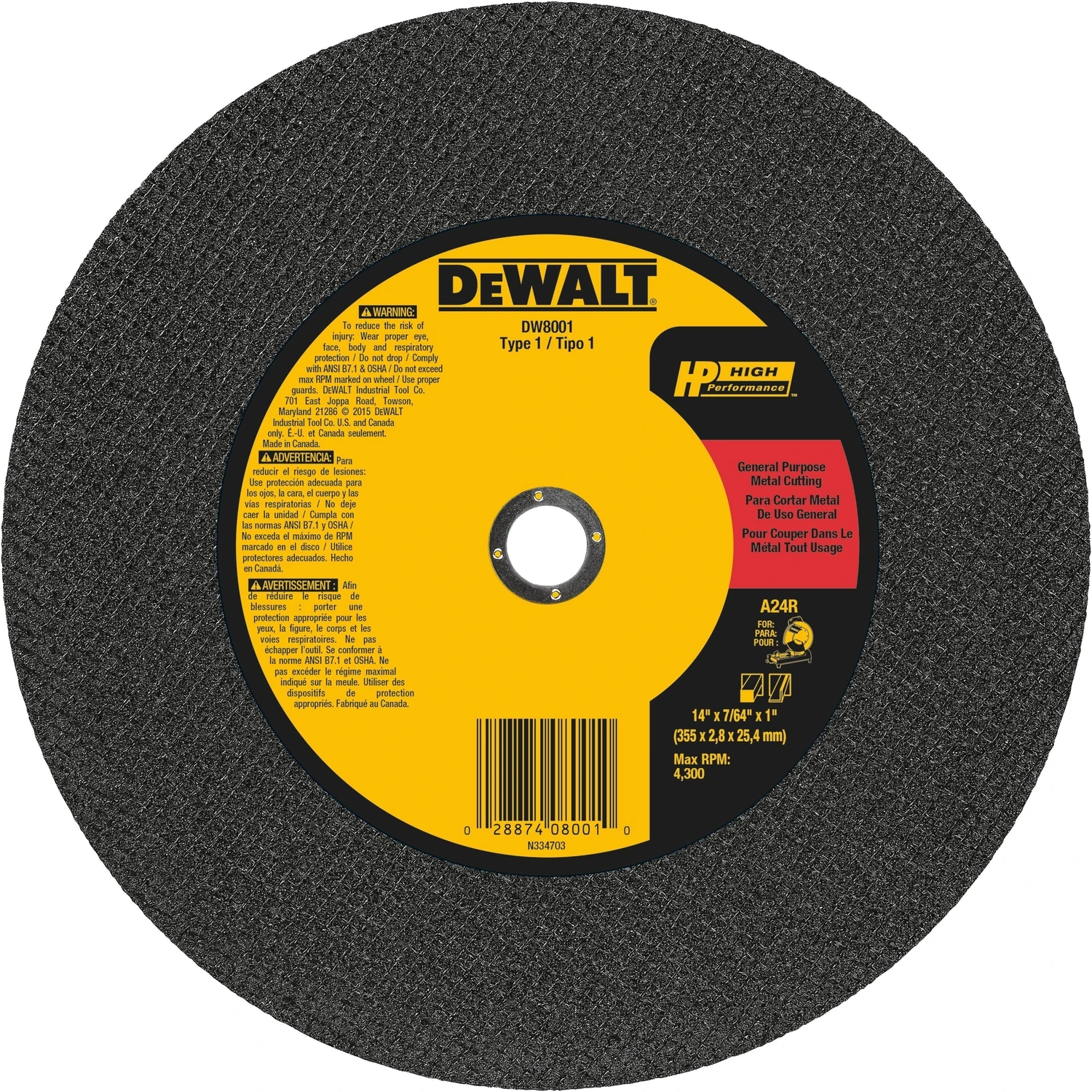 Chop Saw Wheel, Metal, 14 In.