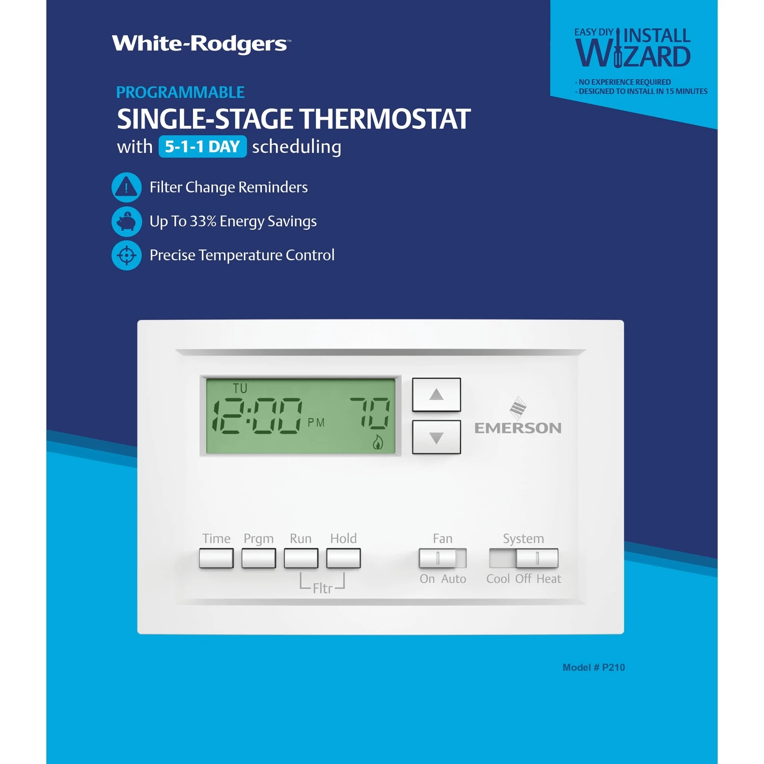 Thermostat, 5-1-1 Programmable, Single Stage
