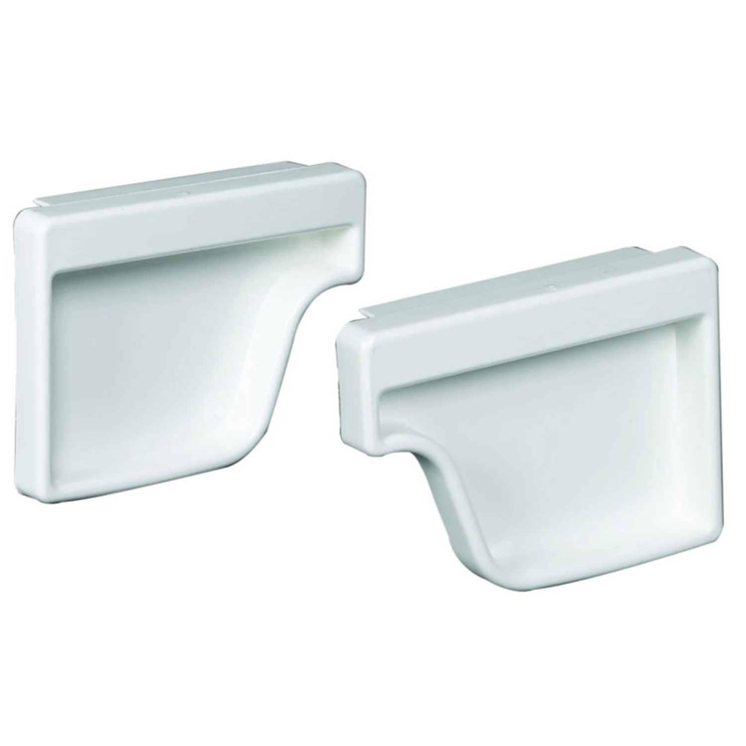Gutter End Cap, K-Style, Traditional, Vinyl, White, 2-Pc., 5-In.