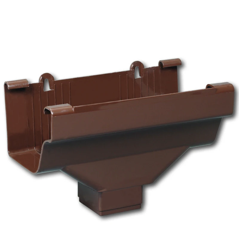 Gutter Drop Outlet, K-Style, Traditional, Vinyl, Brown, 2 x 3-In.