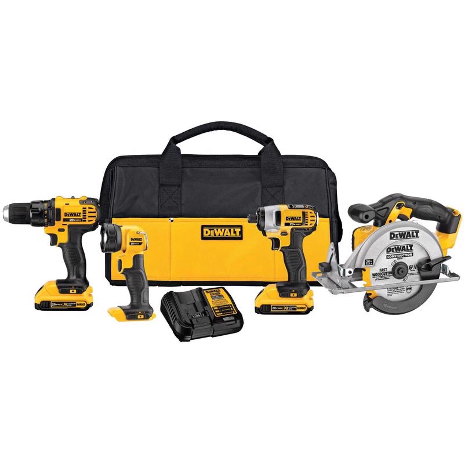 20-Volt Max 4-Pc. Compact Combo Kit, Drill/Driver + Impact Driver + Saw + Light, 1/2-In., 2 Lithium-Ion Batteries