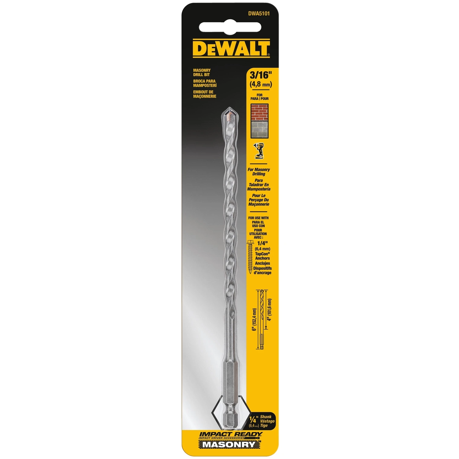 Rotary Masonry Bit, 3/16 In.