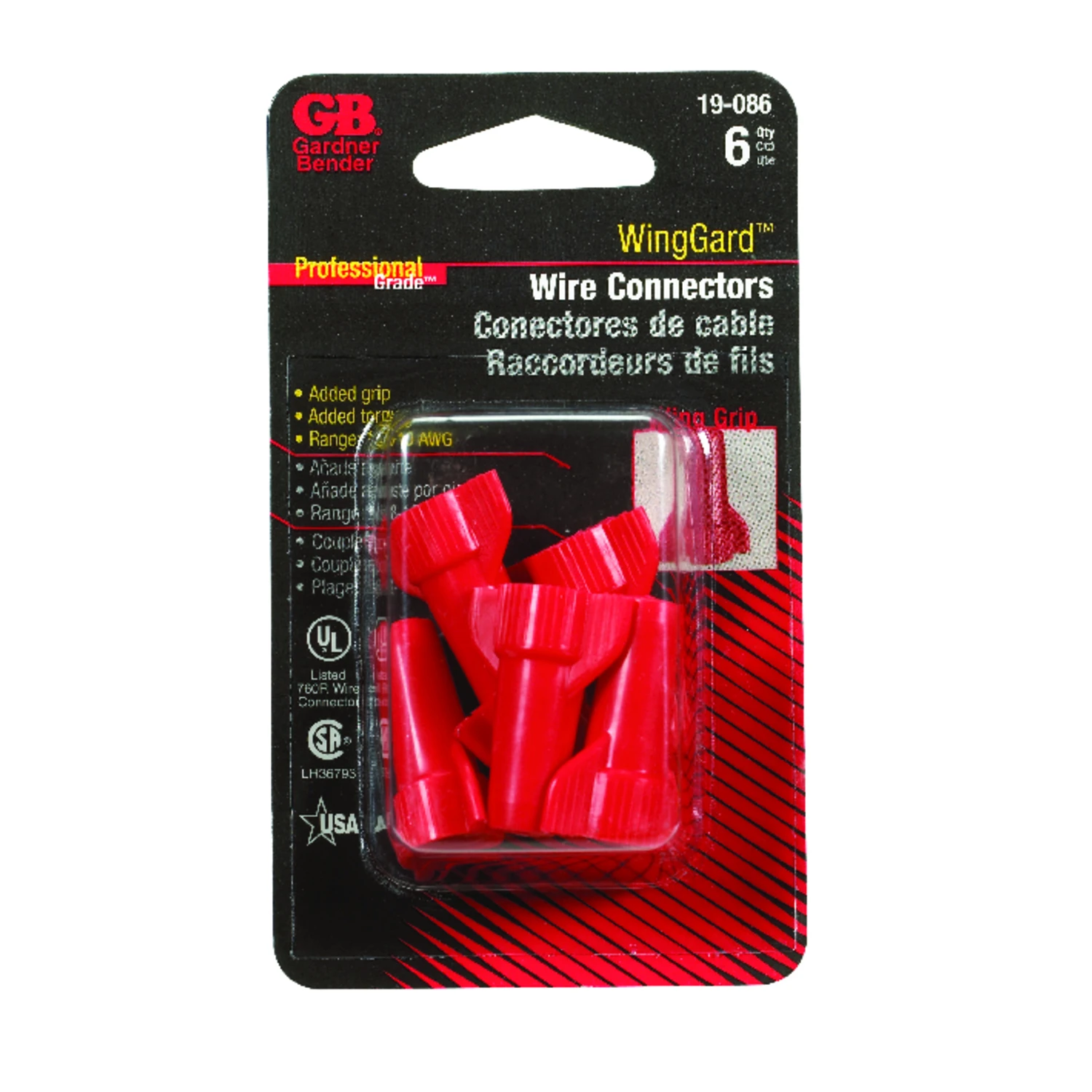 Wing-Gard Wire Connector, Screw-On, 18-10 AWG, Red, 6-Pk.