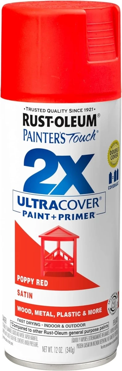 Painter's Touch 2X Spray Paint, Satin Poppy Red, 12-oz.