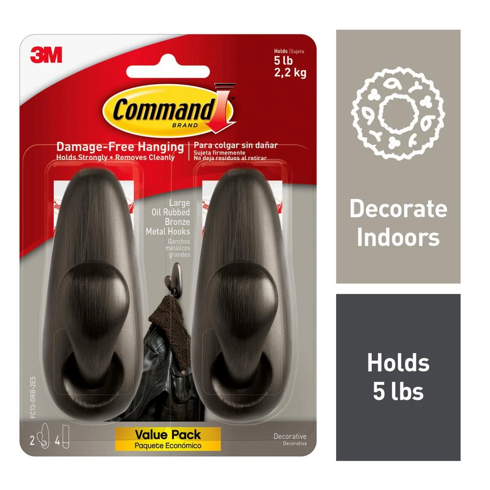 Metal Classic Hooks, Oil-Rubbed Bronze, Large, 2-Pk.