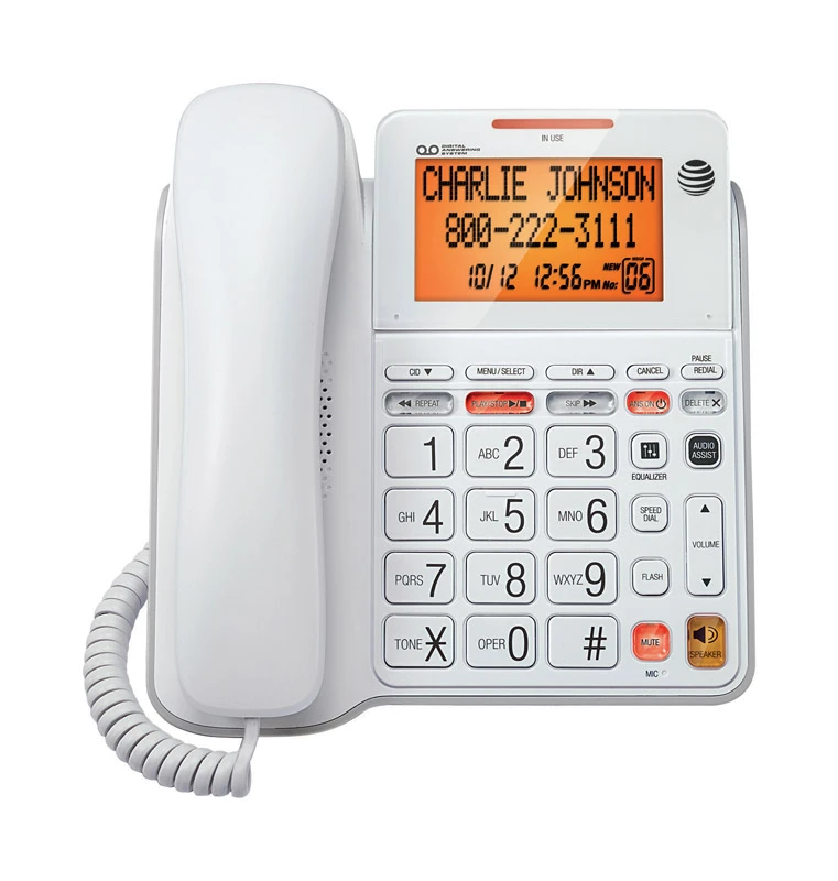 Phone Answering System With Large Display, Corded, White