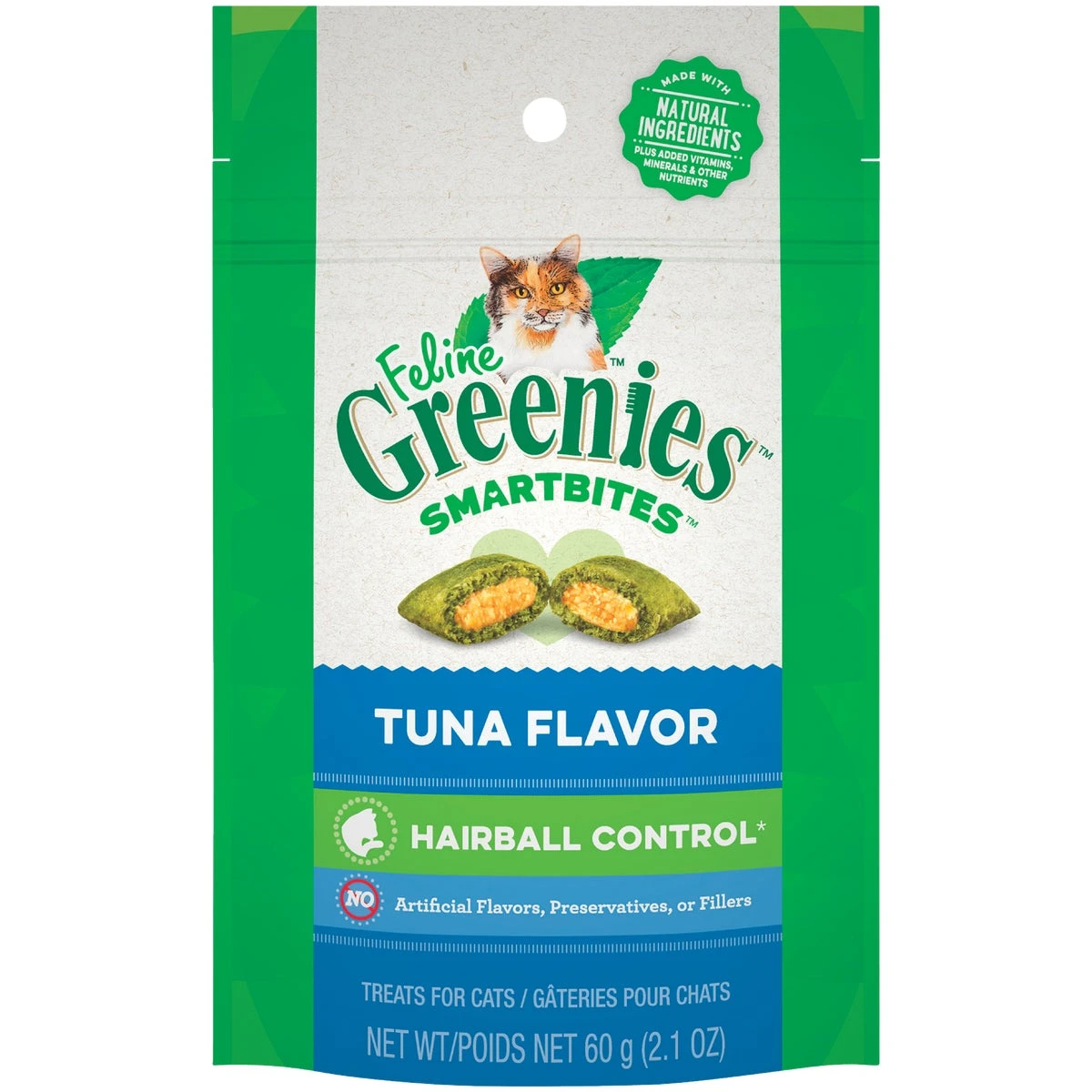 Feline Smartbites Cat Treats, Tuna, Hairball Control, 2.1 oz.