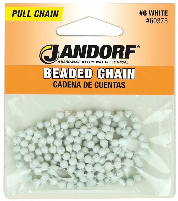 Beaded Lamp Chain With Connector, #6, White Steel, 3-Ft.