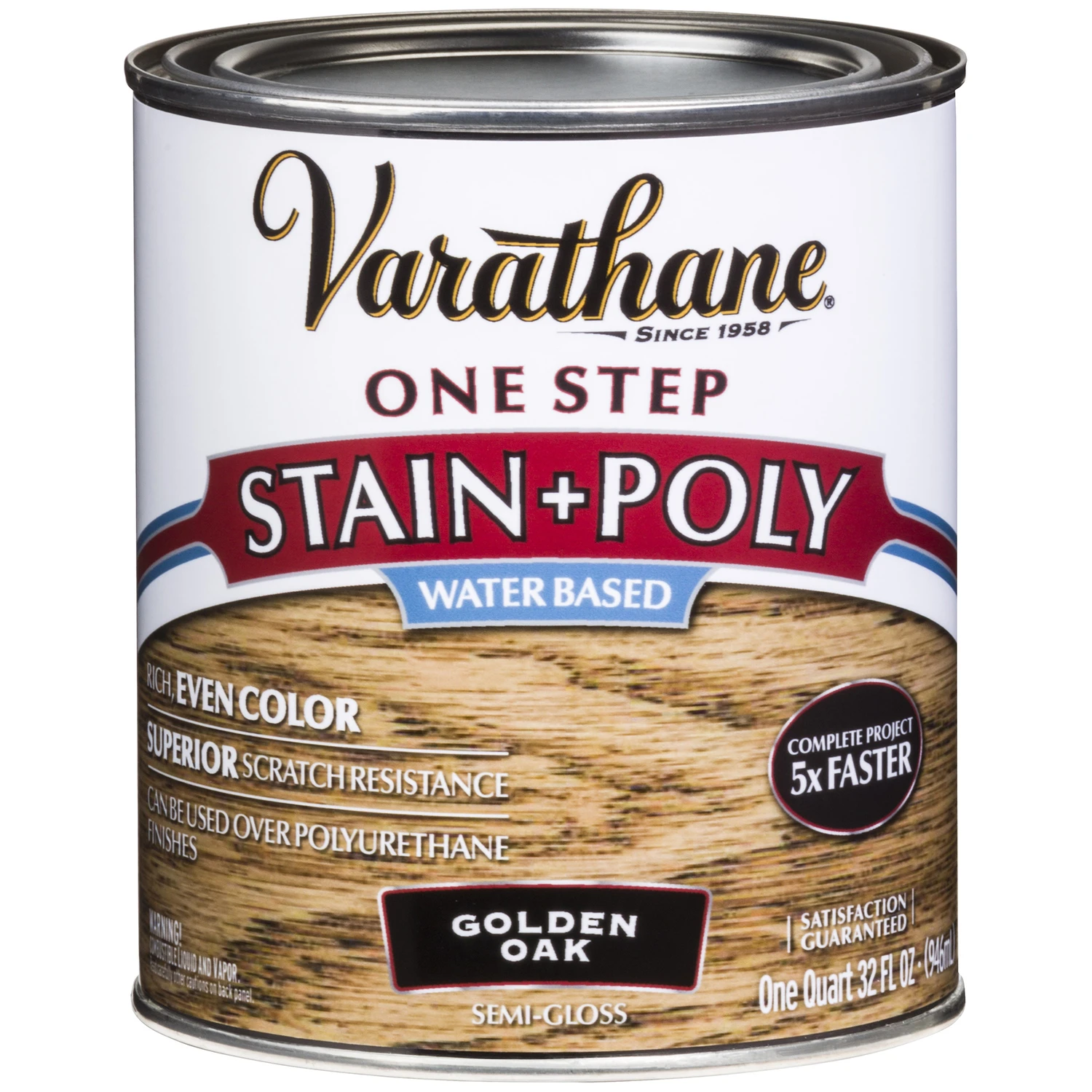 Stain & Polyurethane, Water-Based, Golden Oak, 1-Qt.