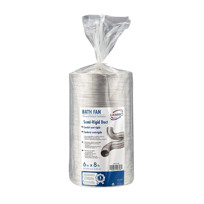 Aluminum Semi-Rigid Duct, Flexible, Triple-Lock, 6 In. x 8 Ft.