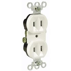 Pass & Seymour Duplex Outlet, 2-Pole, 2-Wire Ground, White, 15-Amp, 125-Volt
