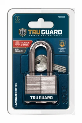 Keyed Padlock, Long-Shackle, Laminated, 1.5-In.