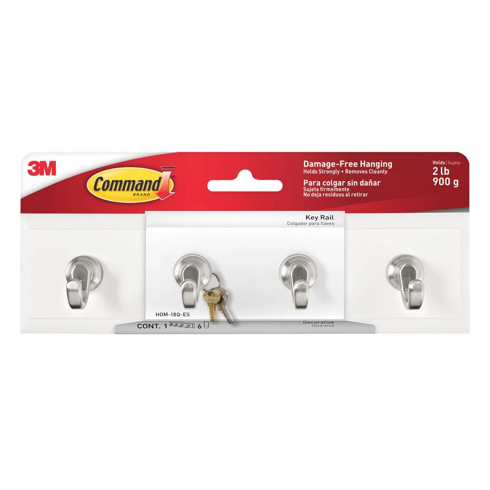 Key Hook Rail, Adhesive, Quartz Color, 8 x 2-1/8 x 1-1/2 In.