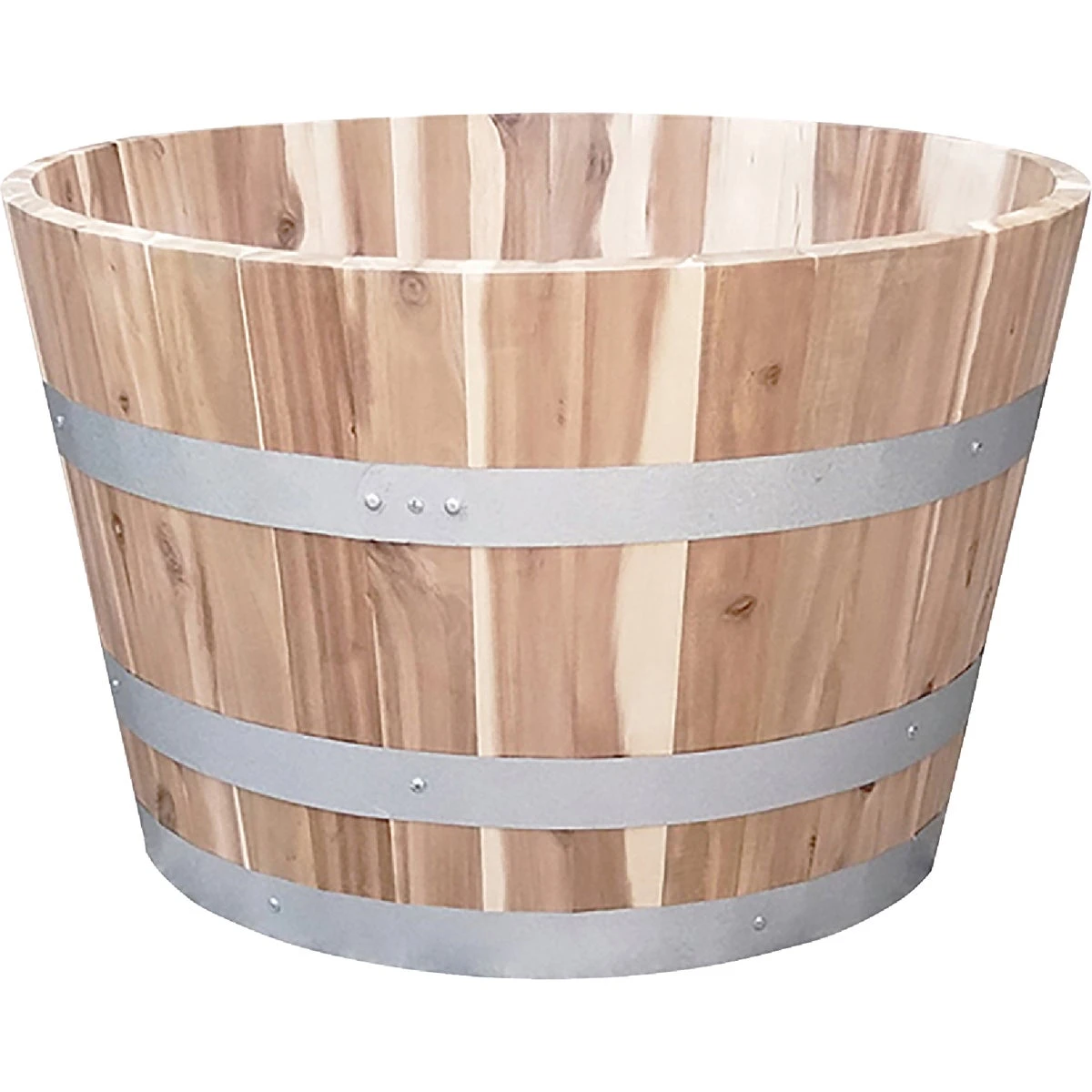 Barrel Wood Planter, Natural Acacia