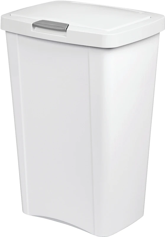 Kitchen Wastebasket, Touch Top, White, 13-Gal.