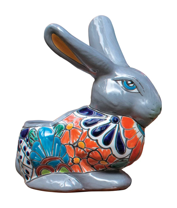 10.5-inch Hand-painted Rabbit Ceramic Planter - Double-fired Talavera Pottery