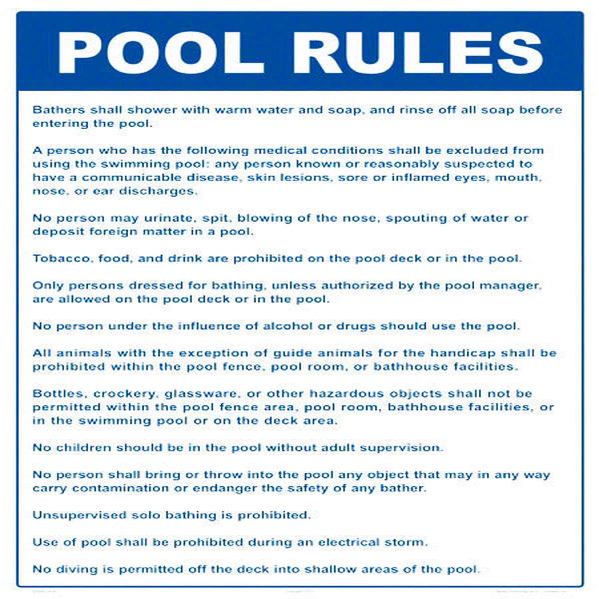 Alaska Pool Rules Sign - 18 x 24 Inches on Heavy-Duty Aluminum