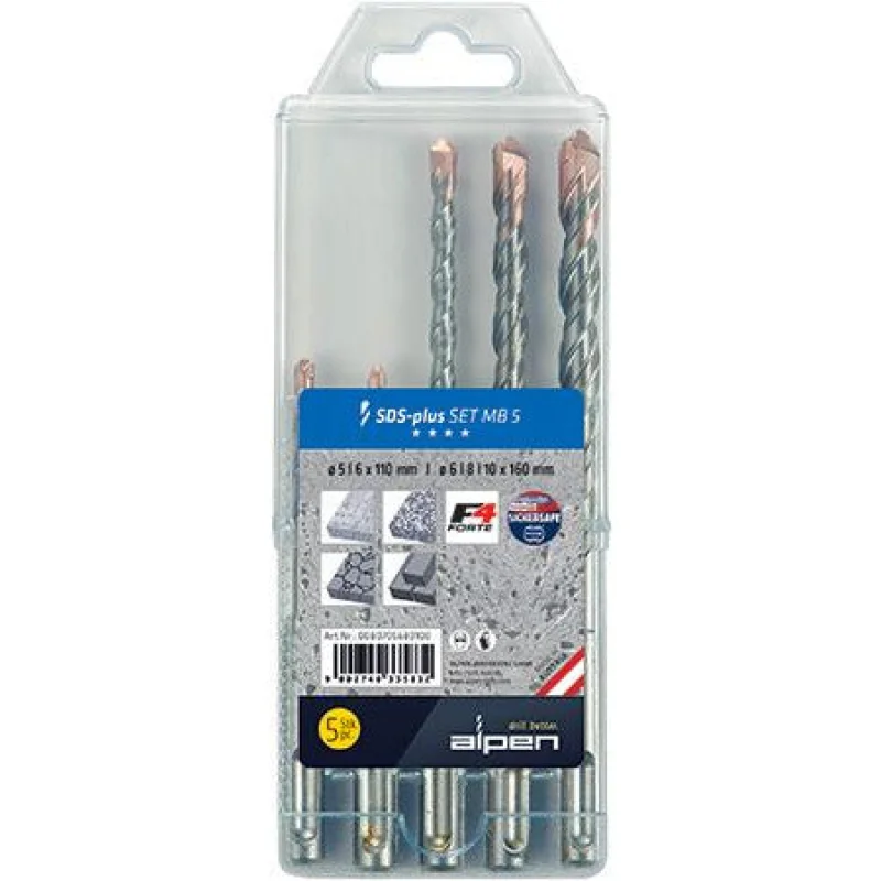 ALPEN F4 SDS DRILL BIT SET 5 PIECE 5 6 X 110MM6 8 10 MM X 160MM IN P