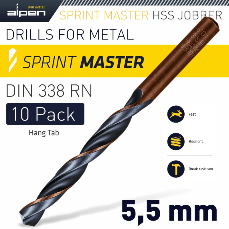 ALPEN SPRINT MASTER 5.5MM HANG TABDIN 10PACK DIN 338