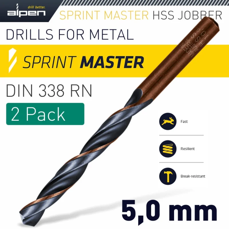 ALPEN SPRINT MASTER DIN 338 5.0MM 2/PACK