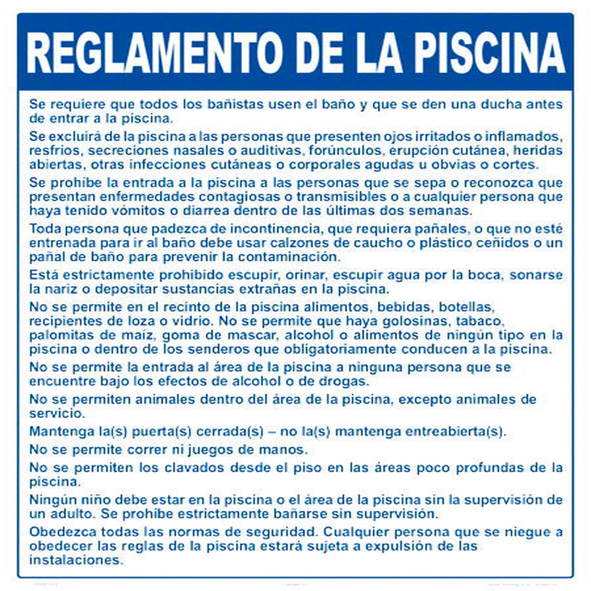 Arizona Pool Rules Sign in Spanish - 18 x 24 Inches on Styrene Plastic