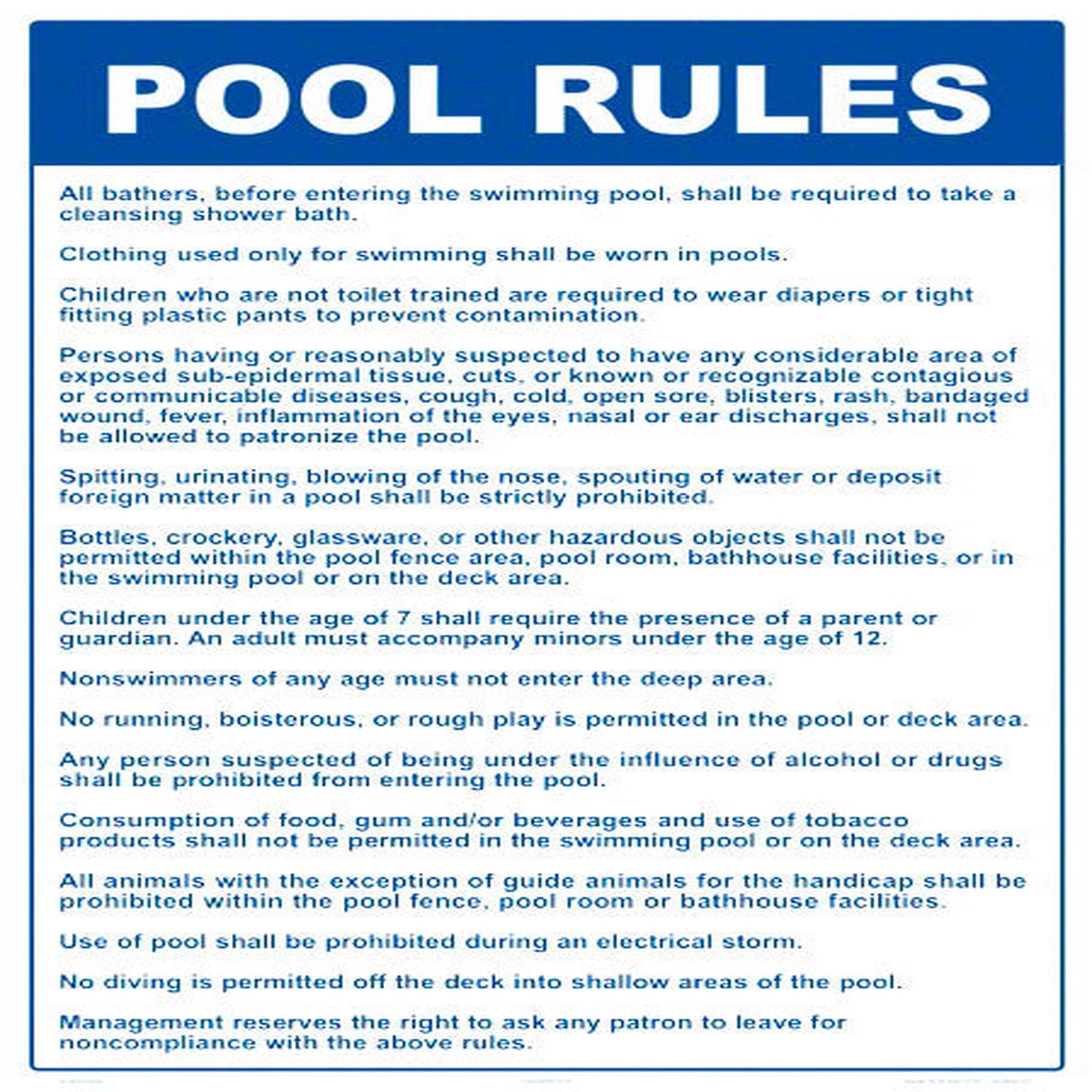 Arkansas Pool Rules Sign - 18 x 24 Inches on Heavy-Duty Aluminum