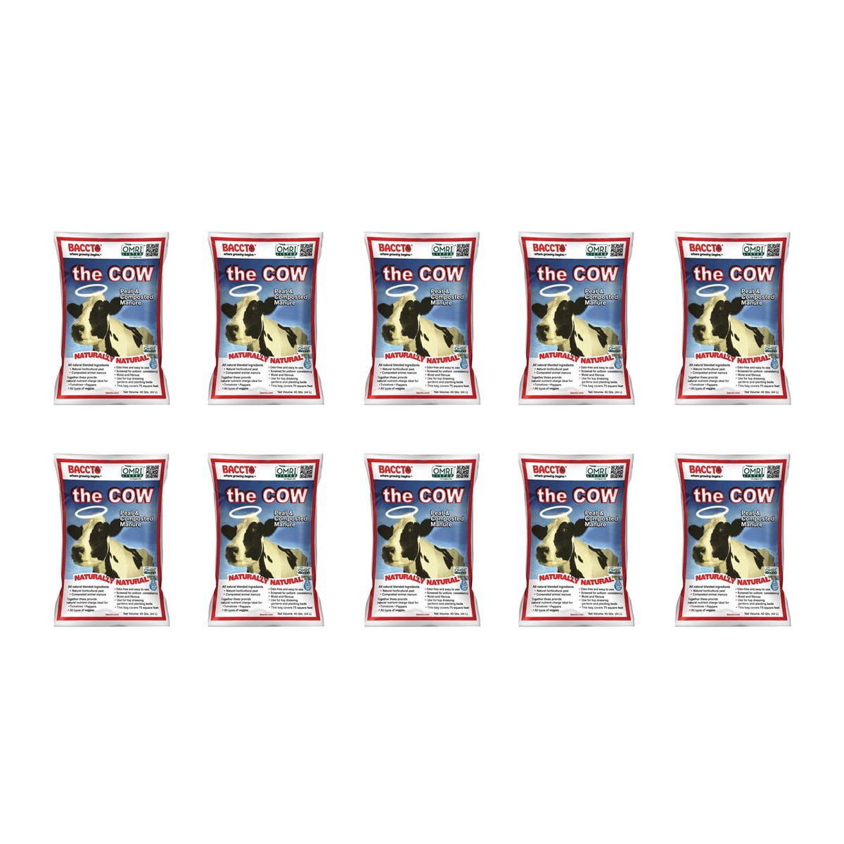 Baccto Wholly Cow Horticulture Peat & Composted Manure, 40 Quarts (10 Pack)
