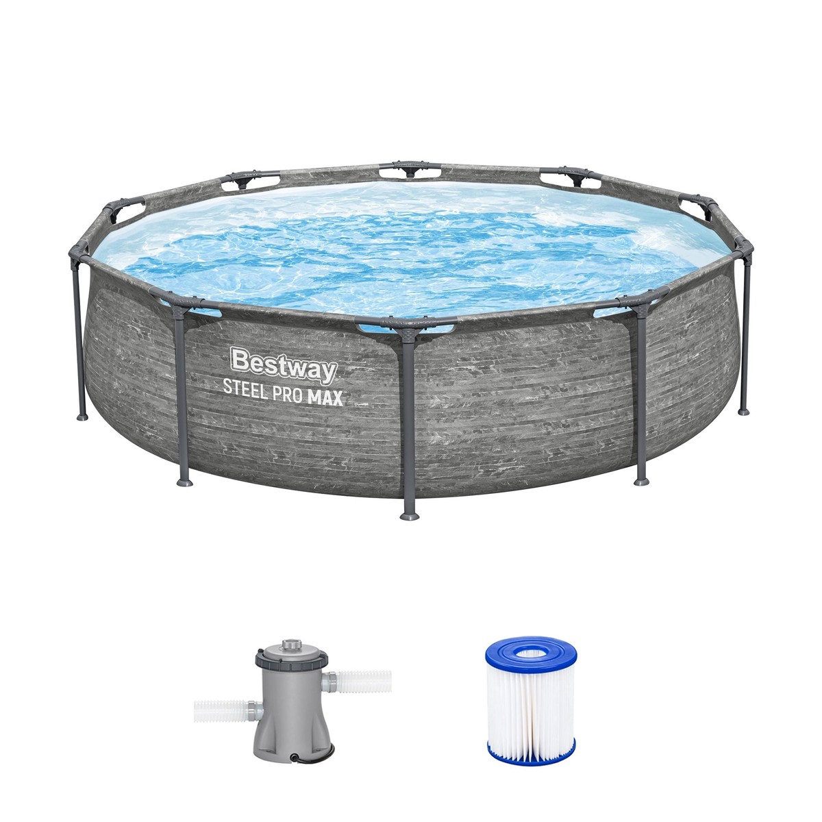 Bestway Steel Pro MAX 10' x 30" Above Ground Outdoor Swimming Pool Set, Gray
