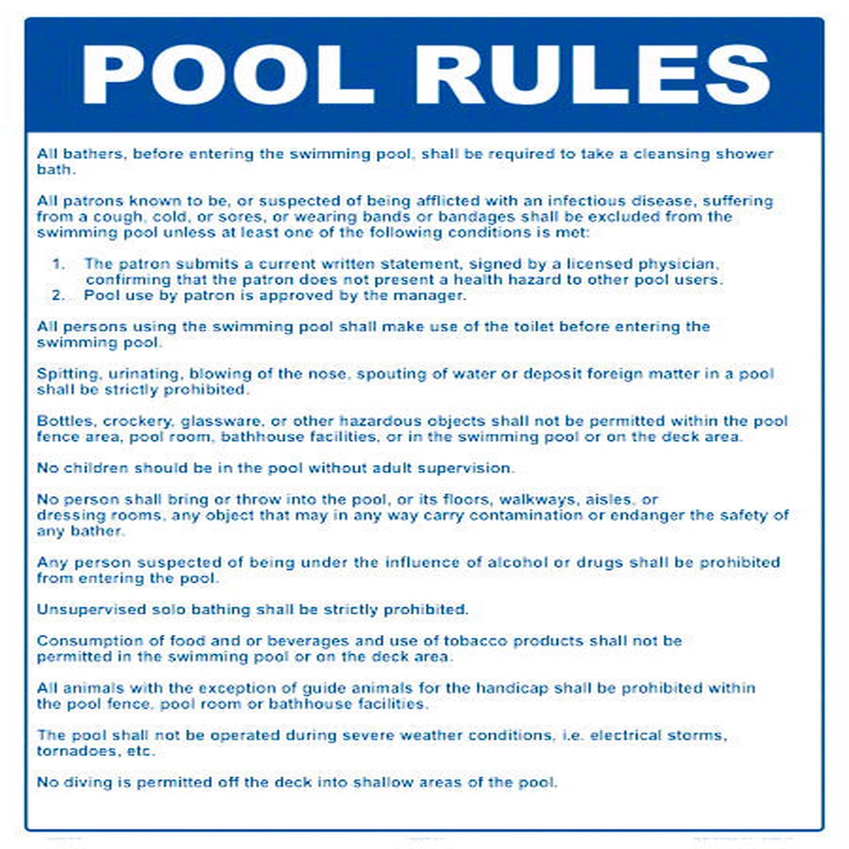 California Pool Rules Sign - 18 x 24 Inches on Styrene Plastic
