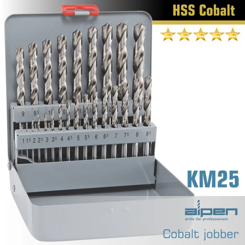 COBALT DRILL BIT SET 25 PIECE 1-13MM X 0.5IN METAL CASE