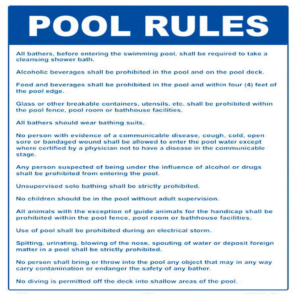 Delaware Pool Rules Sign - 18 x 24 Inches on Styrene Plastic