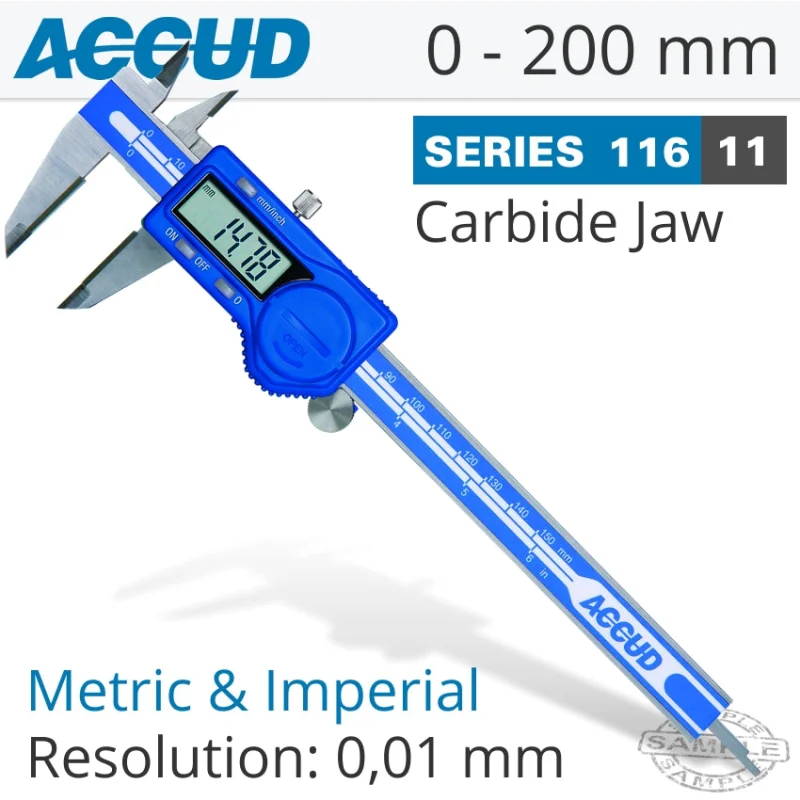 DIGITAL CALIPER WITH CARBIDE TIPPED JAWS 0-200MM/0-8′