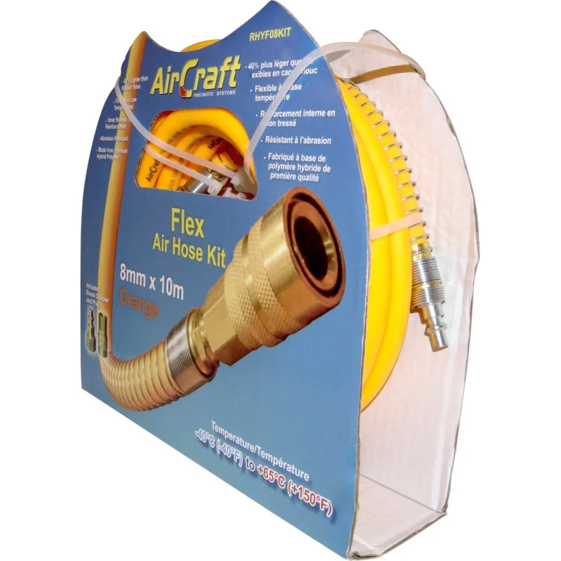 FLEX AIR HOSE KIT 8MM X 10M ORANGEW/QUICK COUPLER & CONNECTOR YOHKON