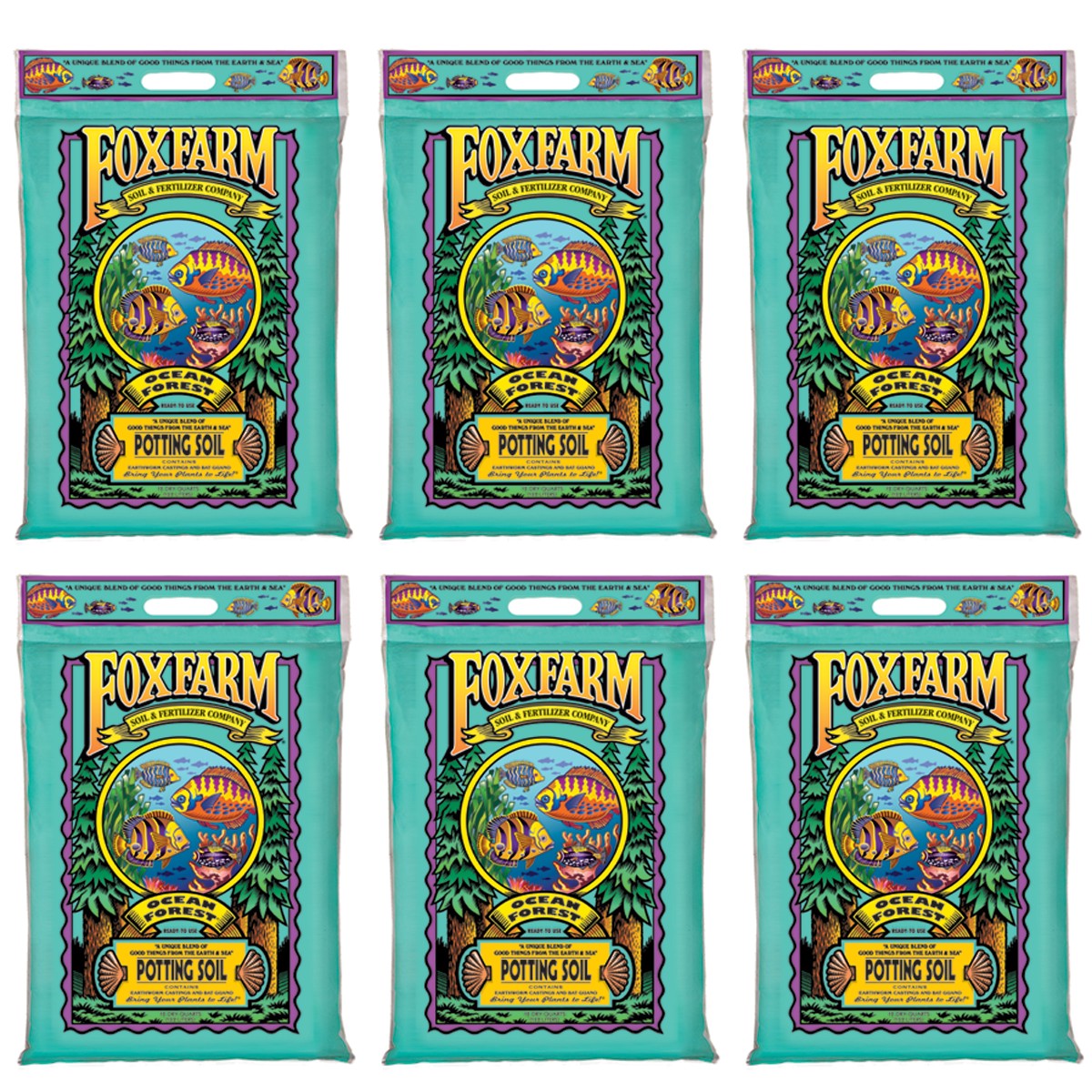 Foxfarm FX14053 Ocean Forest Organic Garden Potting Soil Mix 12 Quarts (6 Pack)